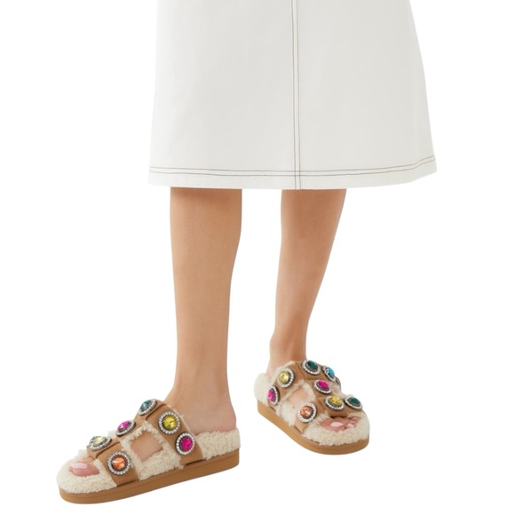 Kurt Geiger Orson Crystal Teddy Genuine Shearling Lined Sandals - Picture 8 of 16